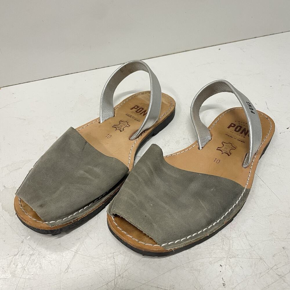 Pons Classic Avarca Sandals Taupe Silver Women’s 10 Leather Strap Flats Menorca